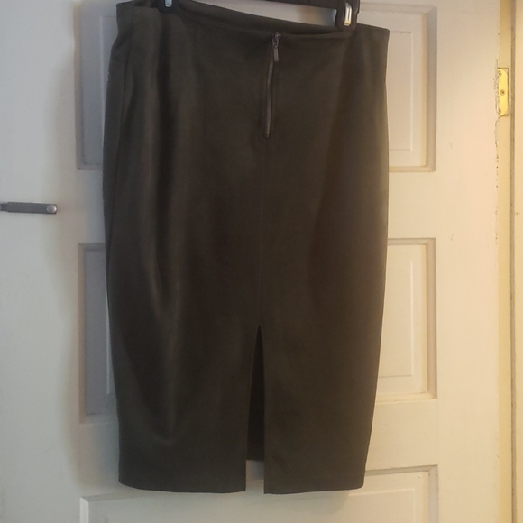 Faux Suede Olive Pencil Skirt - Picture 3 of 5